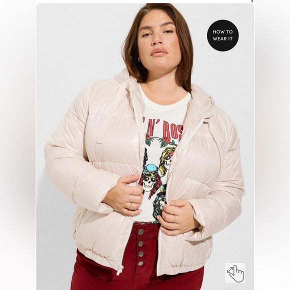 Torrid Cropped Hooded Puffer Champagne color Size 4X NWT - Picture 2 of 4